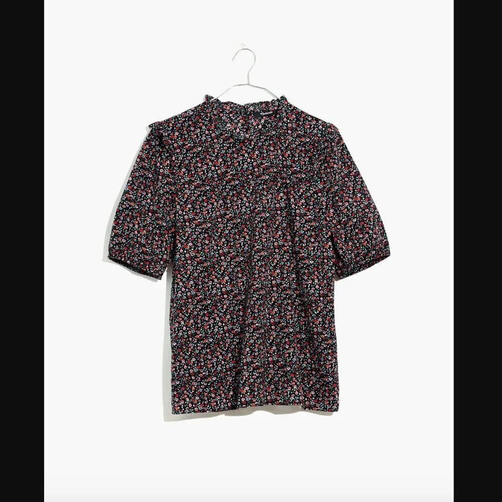 Madewell Puff-Sleeve Ruffle Top in Fieldwalk Floral S